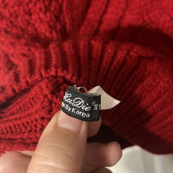 Red Chunky Cable Knit Turtleneck Sweater Apres Ski Women's Large Korean Make - Picture 6 of 7